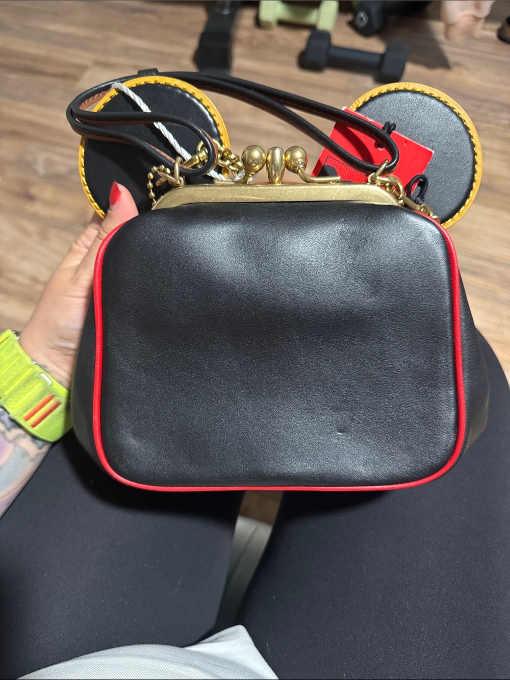 COACH x Disney Mickey Mouse Black Leather Crossbody and Gold Chain - Picture 2 of 4